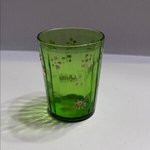 Vintage Green Floral Glass Tumbler Cup
